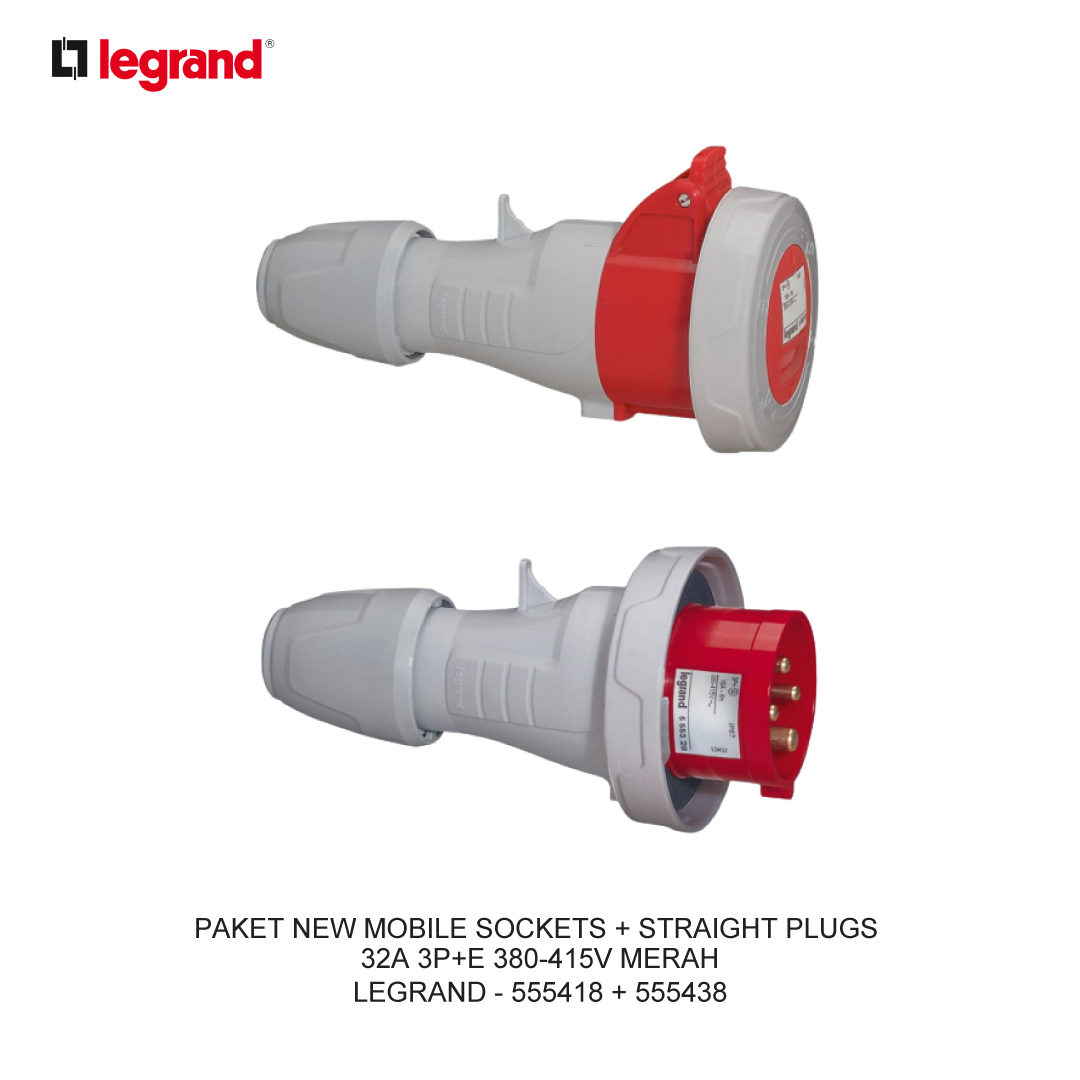 PAKET NEW MOBILE SOCKETS + STRAIGHT PLUGS 32A 3P+E 380-415V MERAH