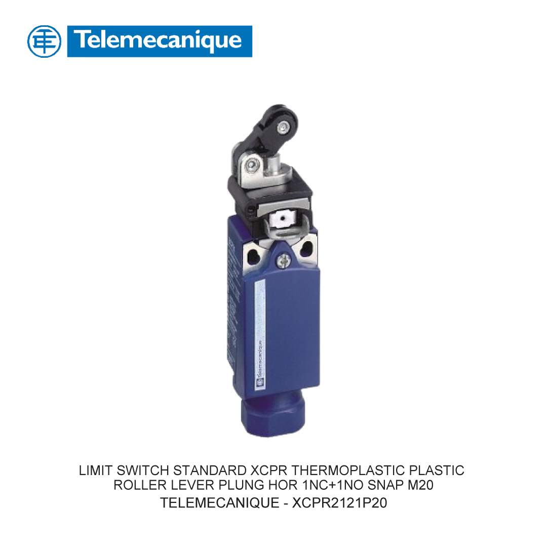 LIMIT SWITCH STANDARD XCPR THERMOPLASTIC PLASTIC ROLLER LEVER PLUNG HOR 1NC+1NO SNAP M20