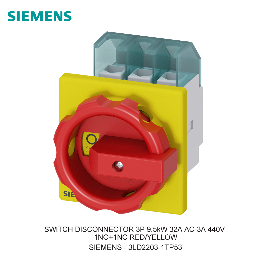 SWITCH DISCONNECTOR 3P 9.5kW 32A AC-3A 440V 1NO+1NC RED/YELLOW