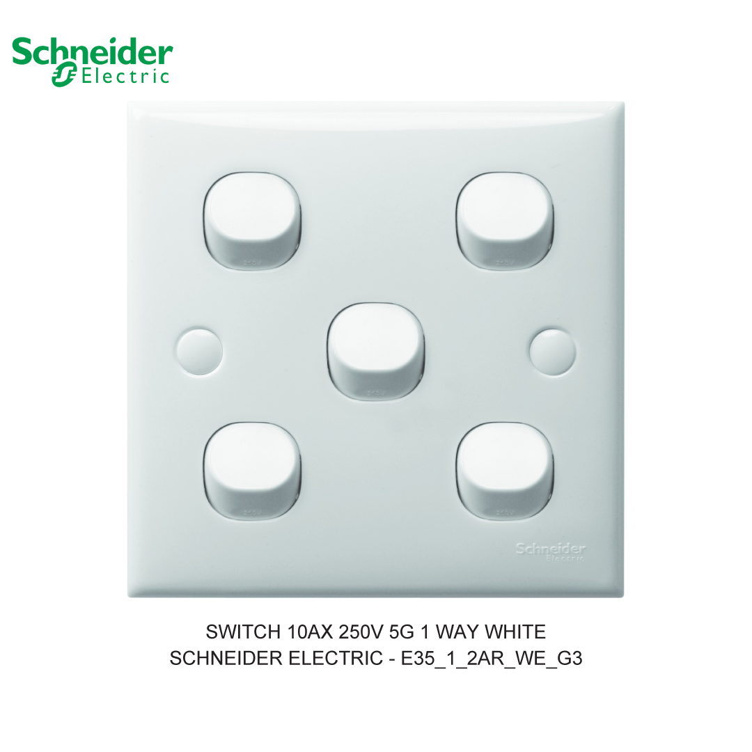 SWITCH 10AX 250V 5G 1 WAY WHITE