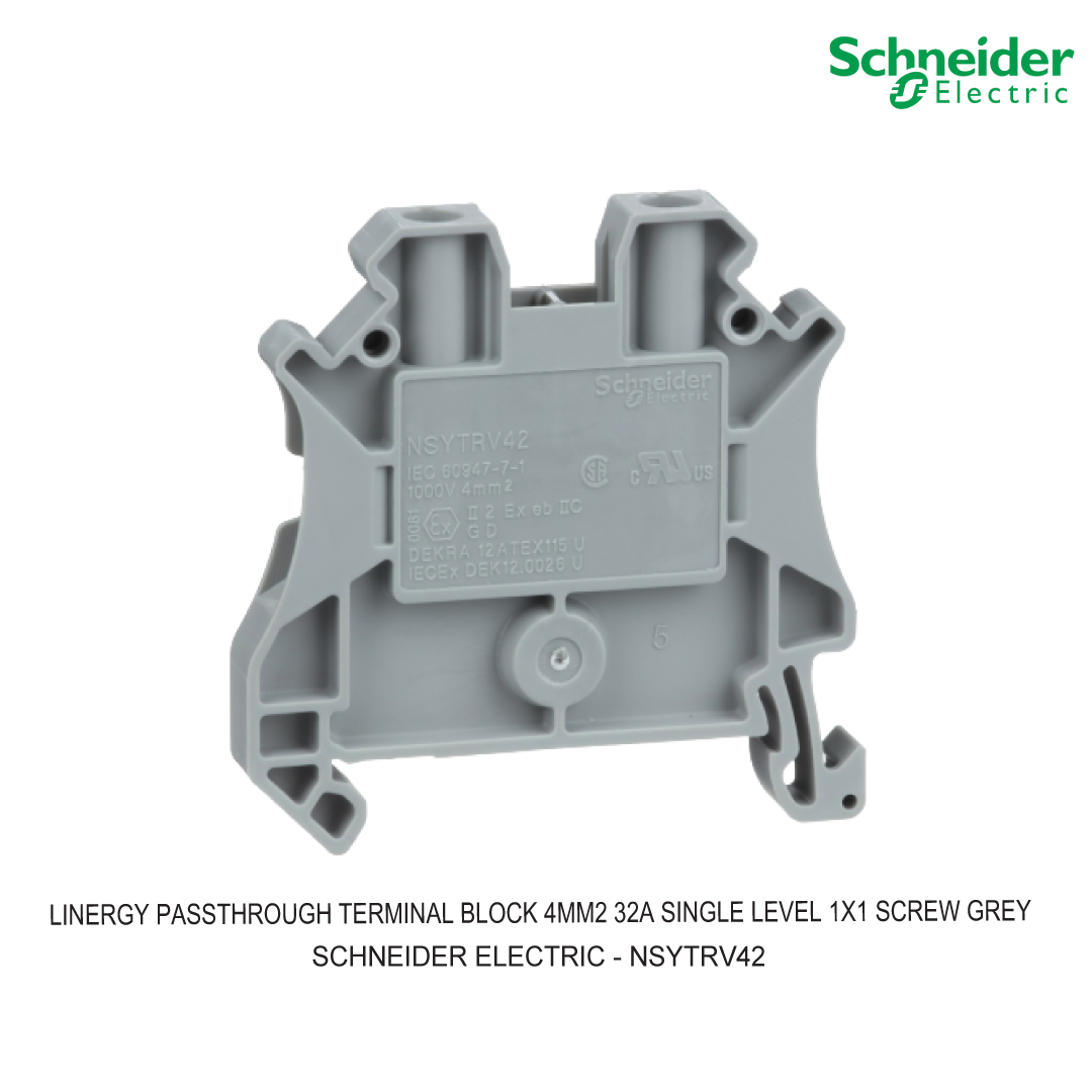 LINERGY PASSTHROUGH TERMINAL BLOCK 4MM2 32A SINGLE LEVEL 1X1 SCREW GREY