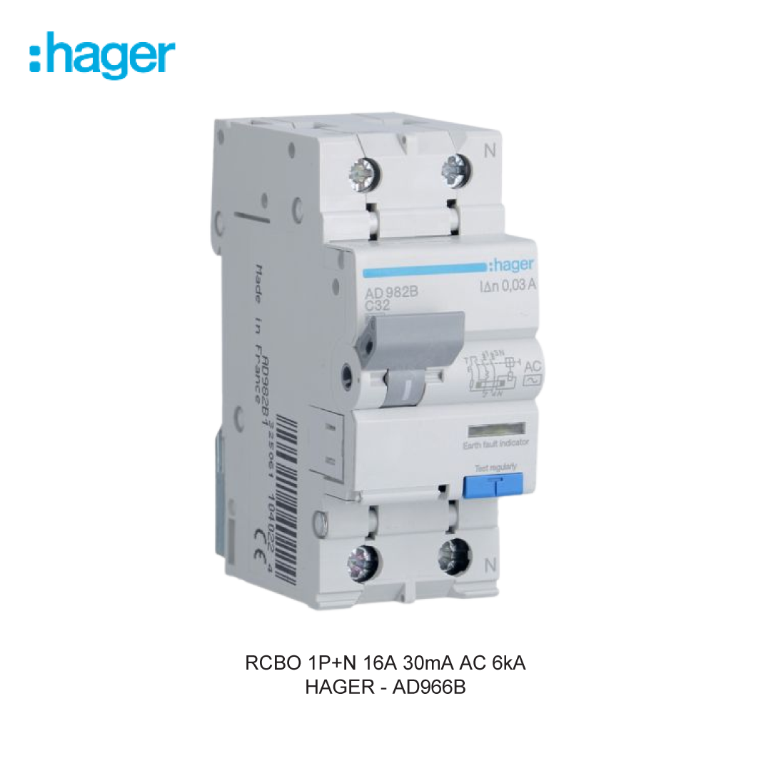 RCBO 1P+N 16A 30mA AC 6kA