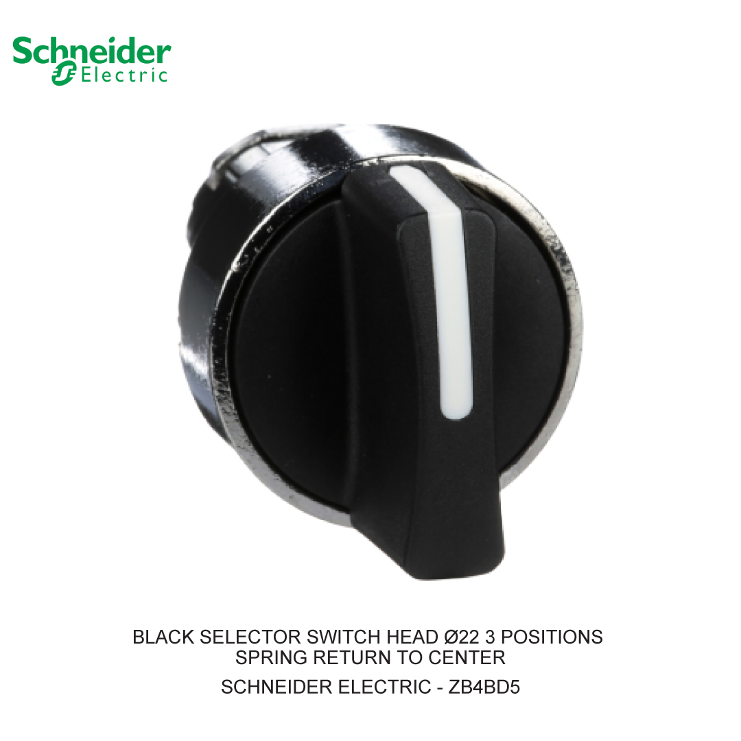 BLACK SELECTOR SWITCH HEAD Ø22 3 POSITIONS SPRING RETURN TO CENTER