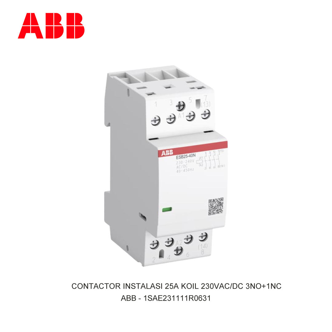 CONTACTOR INSTALASI 25A KOIL 230V AC/DC 3NO+1NC