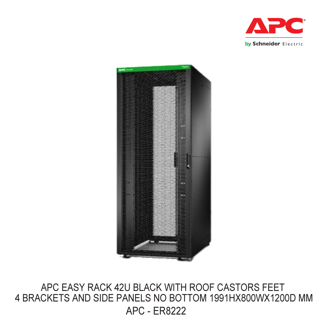APC EASY RACK 42U BLACK WITH ROOF CASTORS FEET 4 BRACKETS AND SIDE PANELS NO BOTTOM 1991HX800WX1200D MM