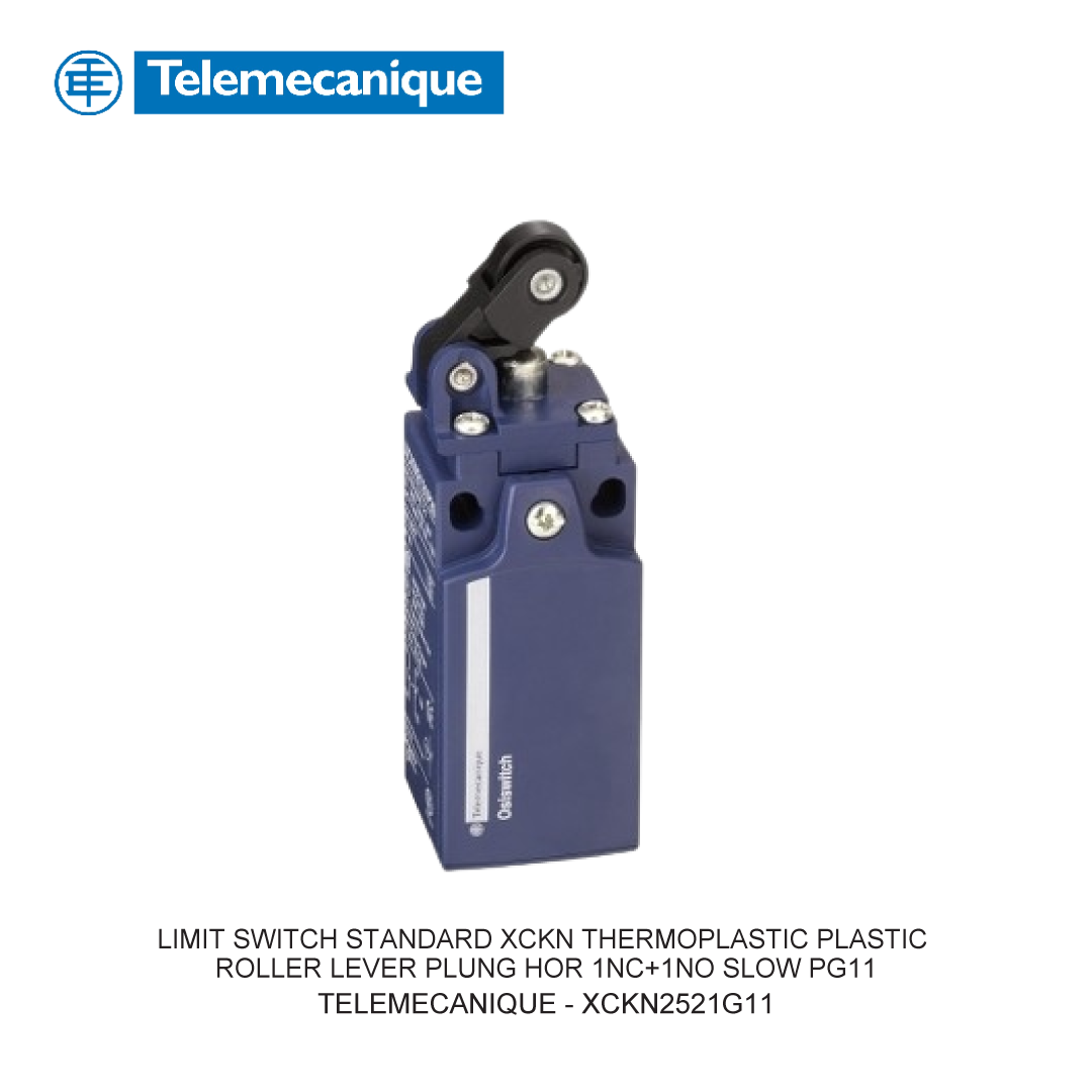 LIMIT SWITCH STANDARD XCKN THERMOPLASTIC PLASTIC ROLLER LEVER PLUNG HOR 1NC+1NO SLOW PG11