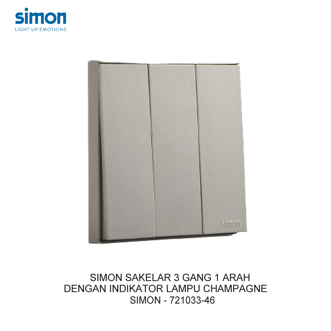 SIMON E6 3 GANG 1 WAY SWITCH WITH LED INDICATOR CHAMPAGNE