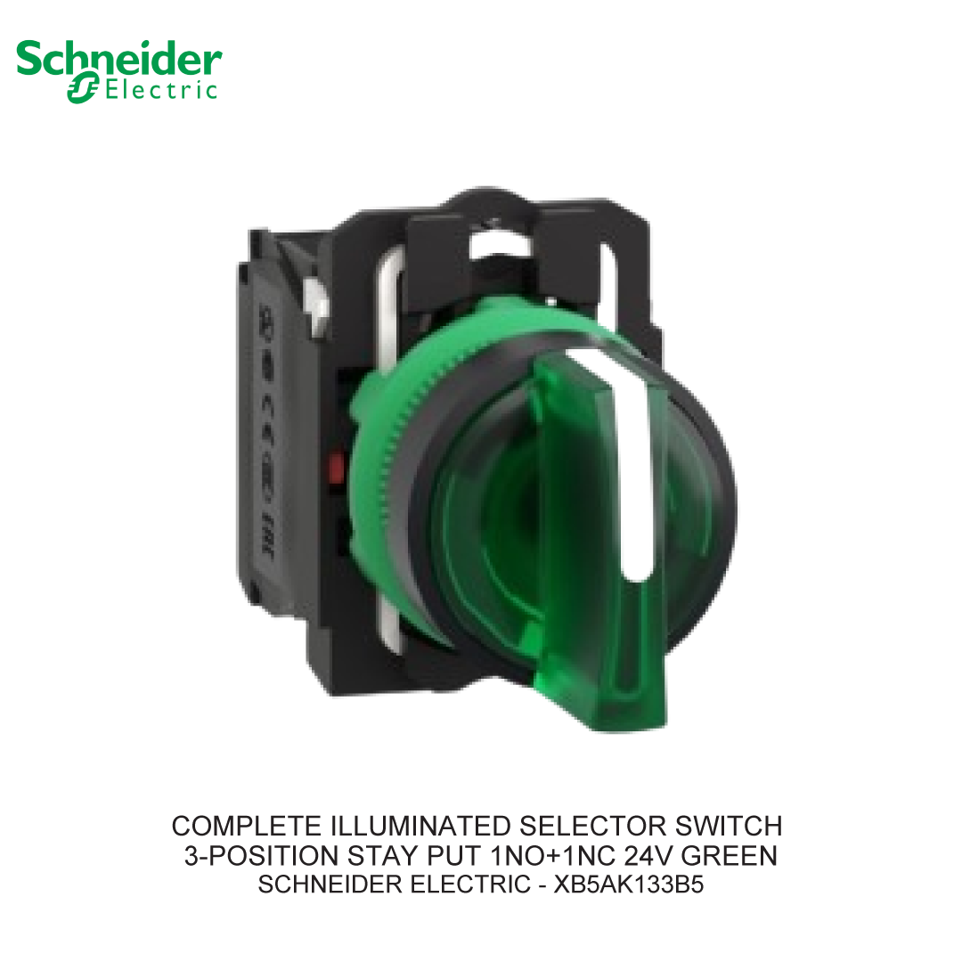 COMPLETE ILLUMINATED SELECTOR SWITCH 3-POSITION STAY PUT 1NO+1NC 24V GREEN