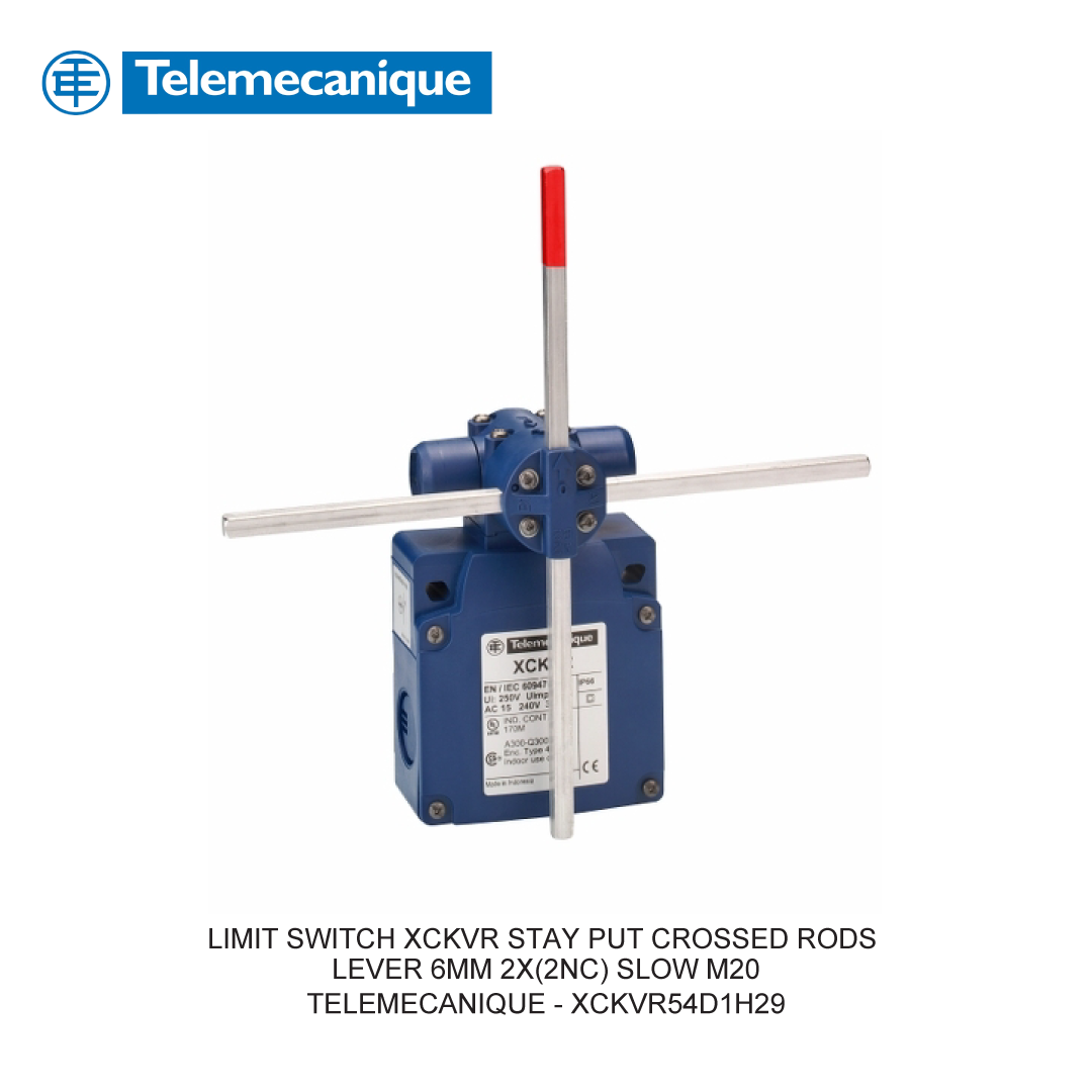 LIMIT SWITCH XCKVR STAY PUT CROSSED RODS LEVER 6MM 2X(2NC) SLOW M20