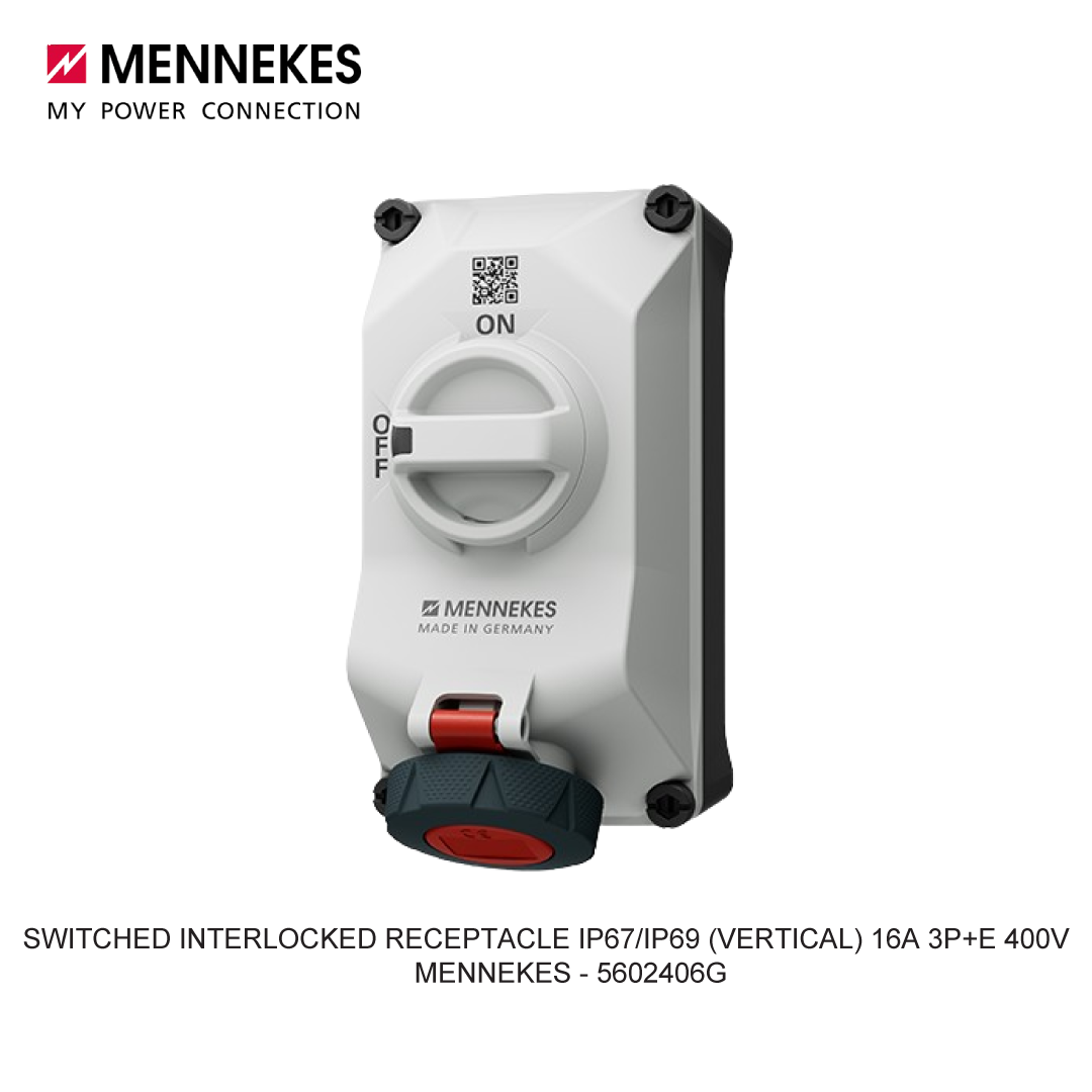 SWITCHED INTERLOCKED RECEPTACLE IP67/IP69 (VERTICAL) 16A 3P+E 400V