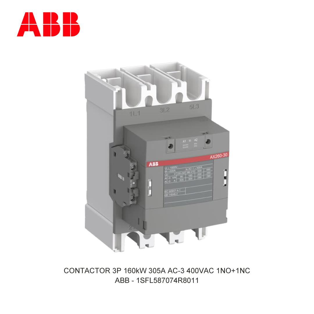 CONTACTOR 3P 160kW 305A AC-3 220-230V COIL 400VAC 1NO+1NC