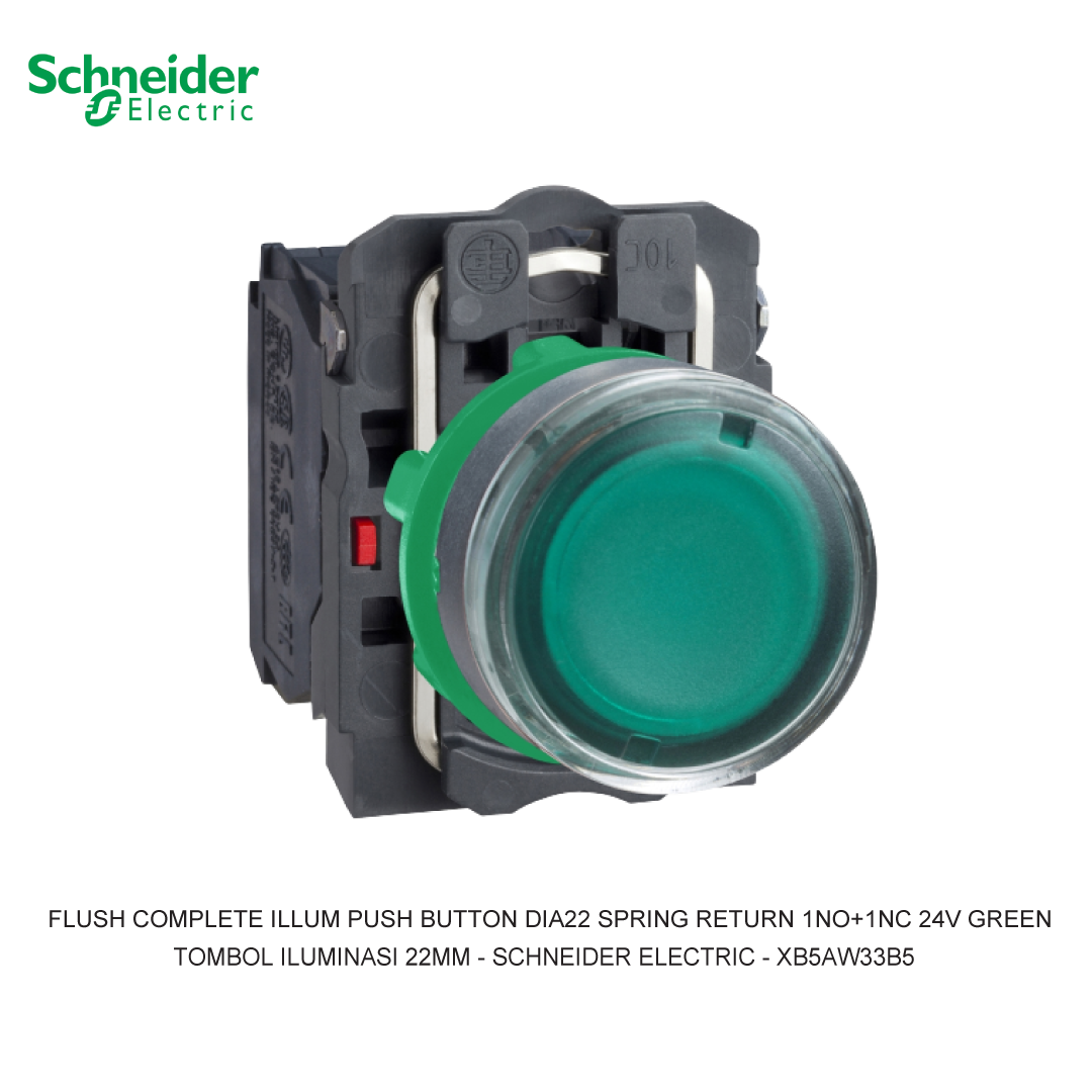 FLUSH COMPLETE ILLUM PUSH BUTTON DIA22 SPRING RETURN 1NO+1NC 24V GREEN