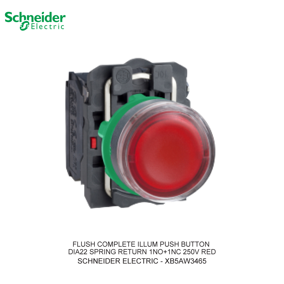 FLUSH COMPLETE ILLUM PUSH BUTTON DIA22 SPRING RETURN 1NO+1NC 250V RED