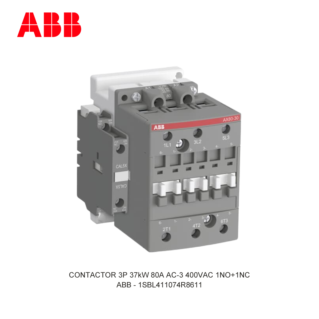 CONTACTOR 3P 37kW 80A AC-3 400-415V COIL 400VAC 1NO+1NC