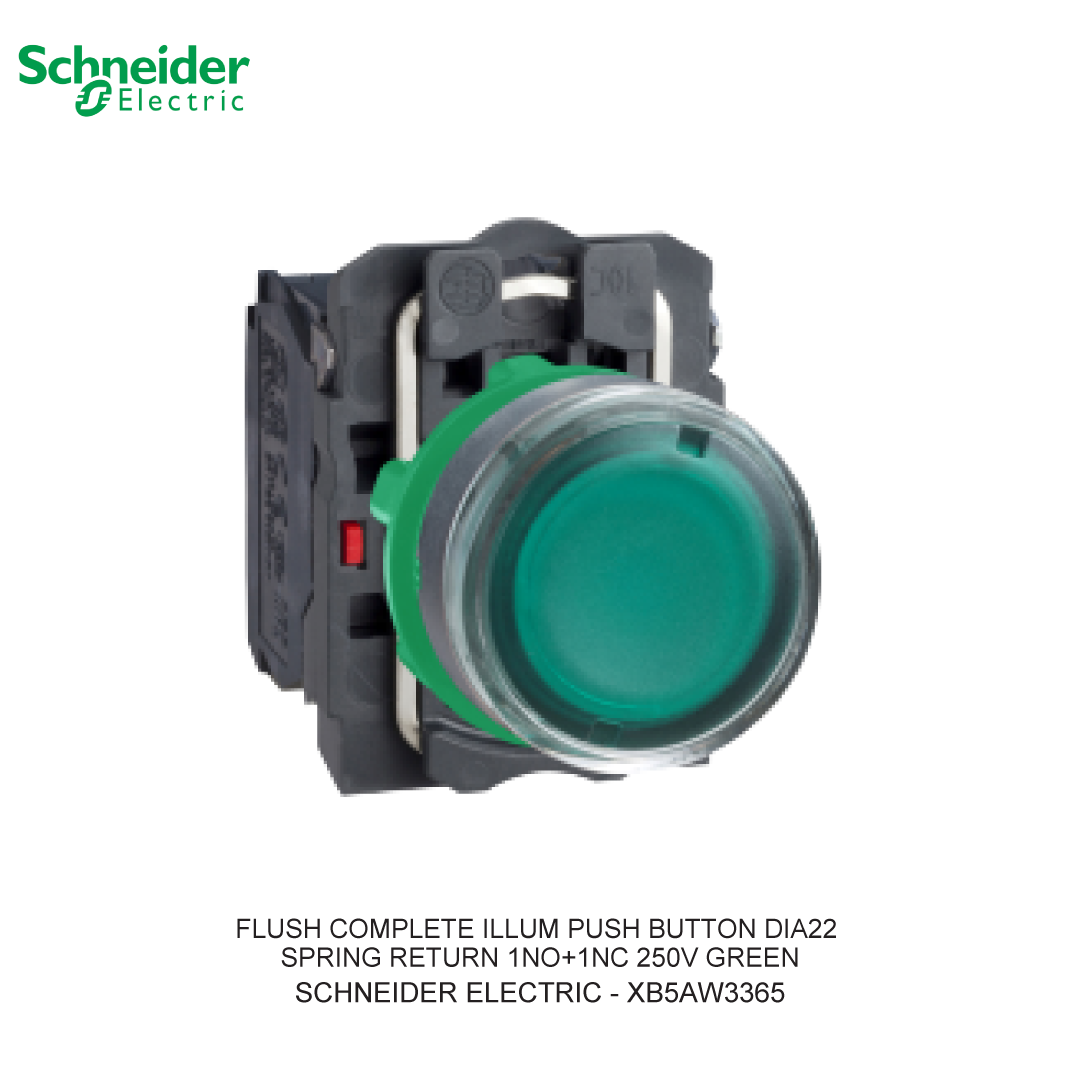 FLUSH COMPLETE ILLUM PUSH BUTTON DIA22 SPRING RETURN 1NO+1NC 250V GREEN