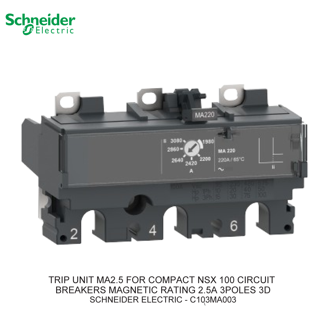 TRIP UNIT MA2.5 FOR COMPACT NSX 100 CIRCUIT BREAKERS MAGNETIC RATING 2.5A 3POLES 3D