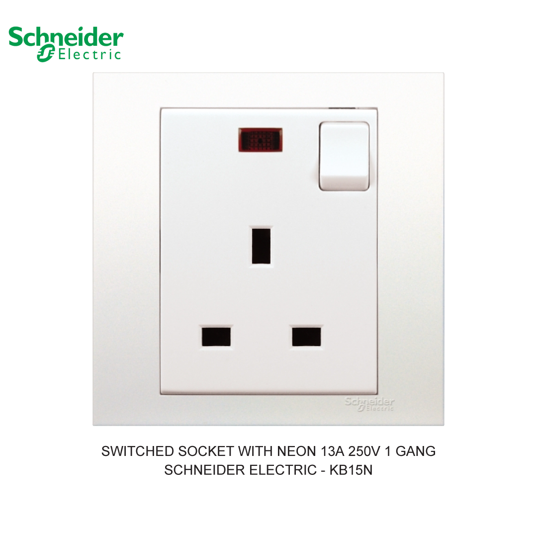 SWITCHED SOCKET WITH NEON 13A 250V 1 GANG