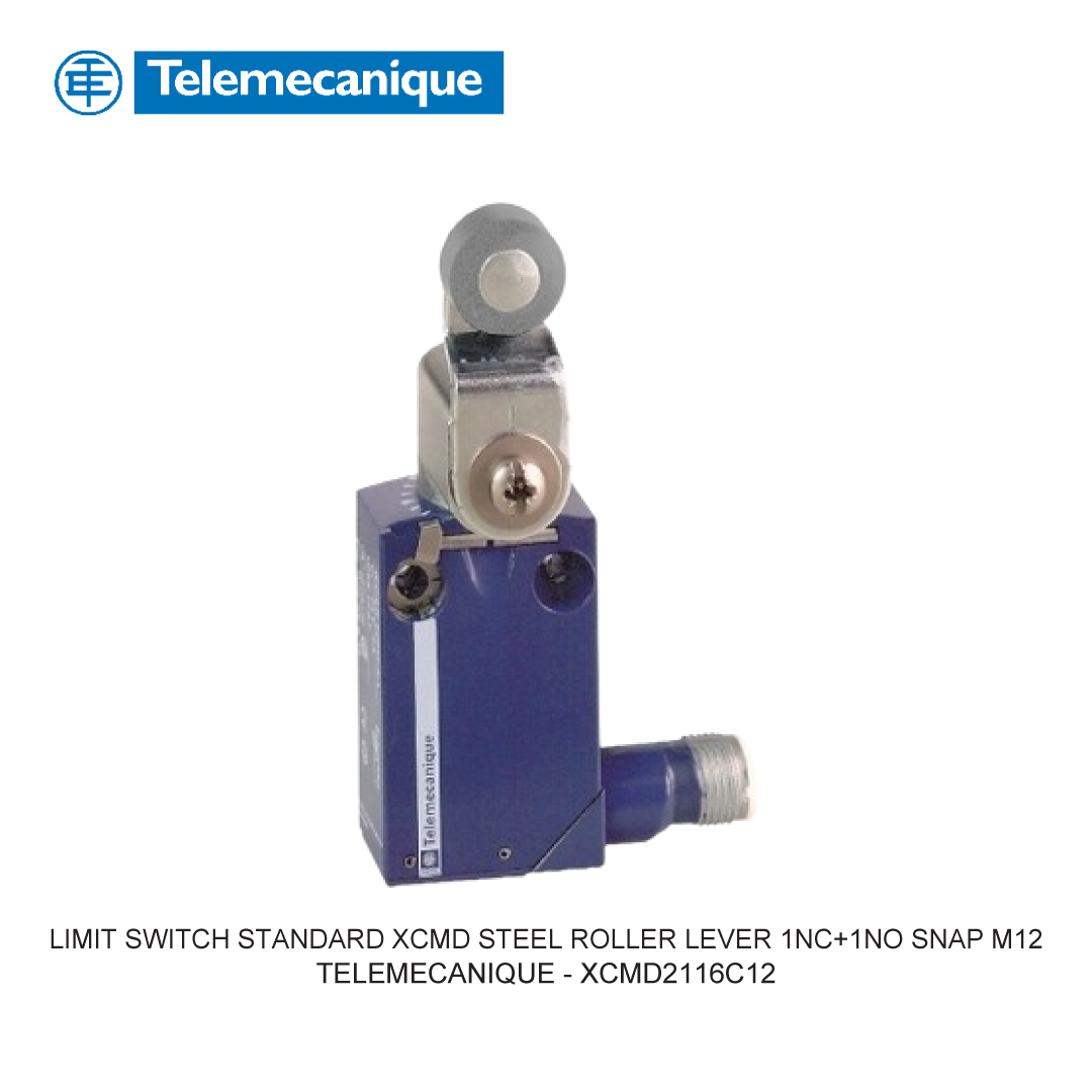 LIMIT SWITCH STANDARD XCMD STEEL ROLLER LEVER 1NC+1NO SNAP M12