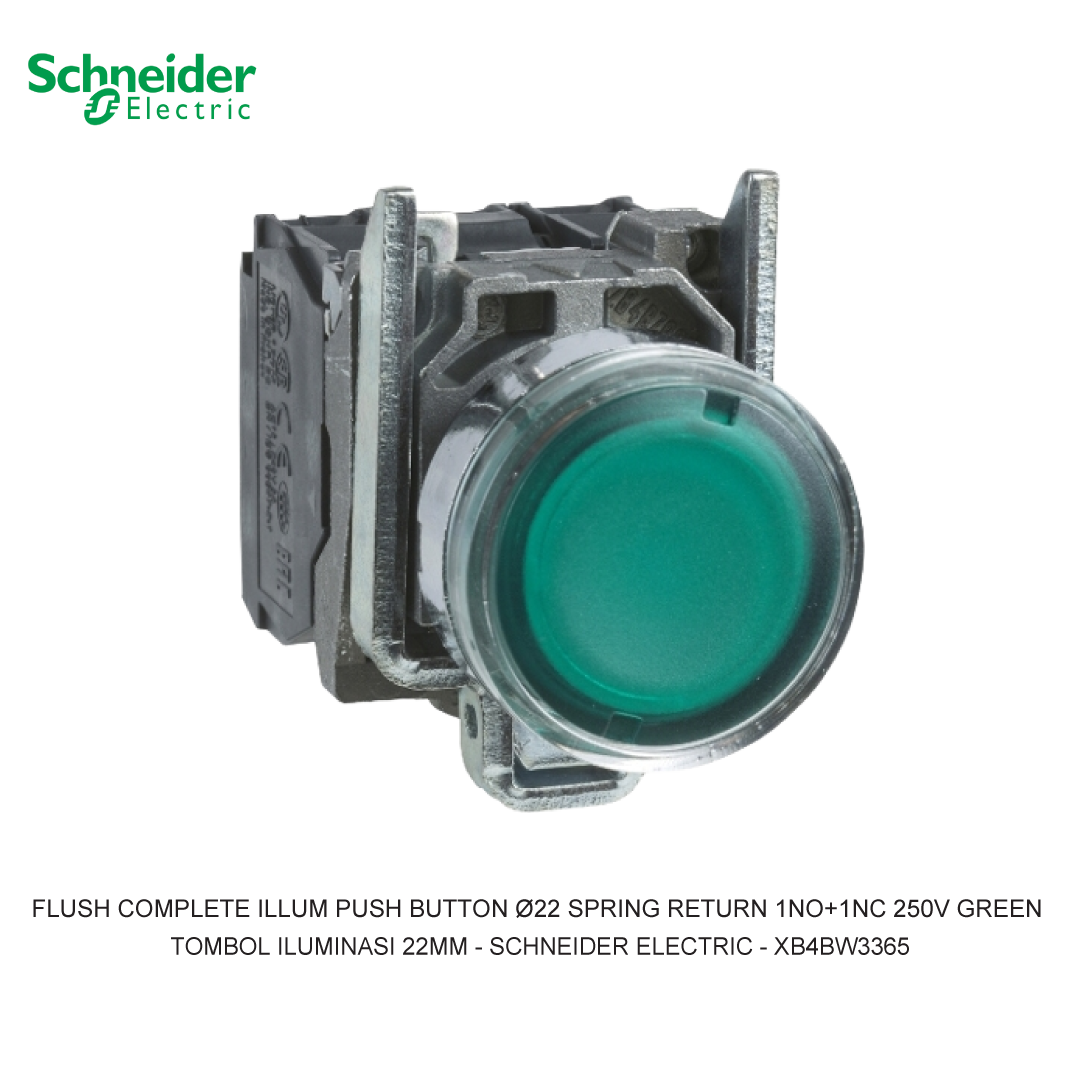 FLUSH COMPLETE ILLUM PUSH BUTTON Ø22 SPRING RETURN 1NO+1NC 250V GREEN