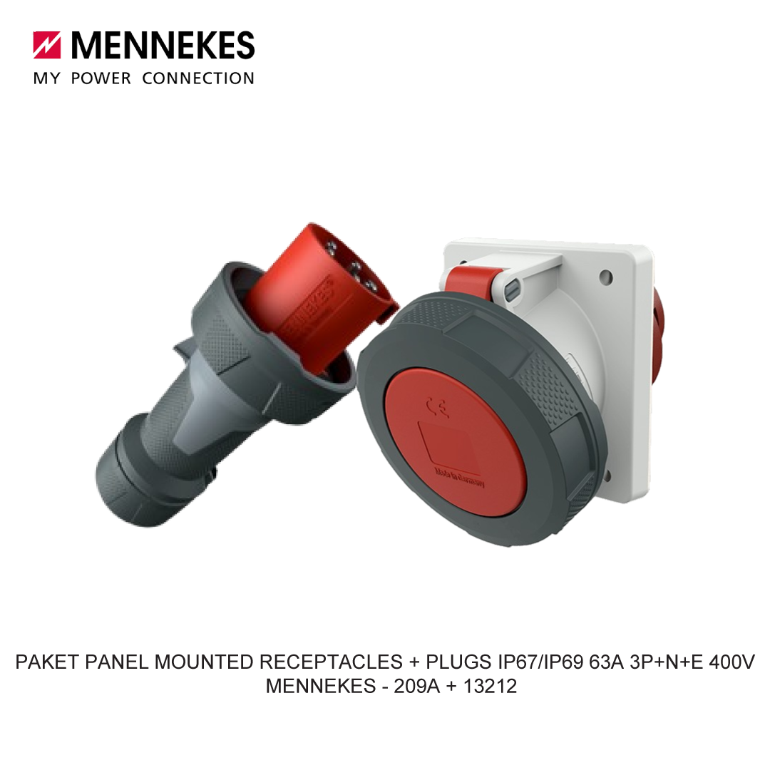 PAKET PANEL MOUNTED RECEPTACLES + PLUGS IP67/IP69 63A 3P+N+E 400V