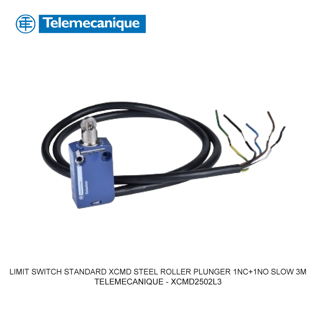 LIMIT SWITCH STANDARD XCMD STEEL ROLLER PLUNGER 1NC+1NO SLOW 3M