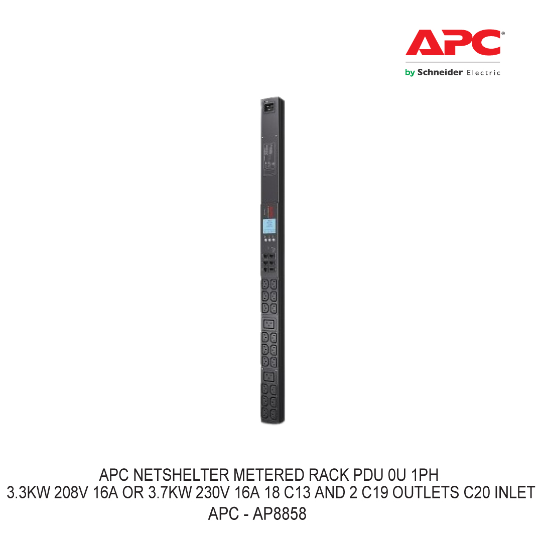 APC NETSHELTER METERED RACK PDU 0U 1PH 3.3KW 208V 16A OR 3.7KW 230V 16A 18 C13 AND 2 C19 OUTLETS C20 INLET