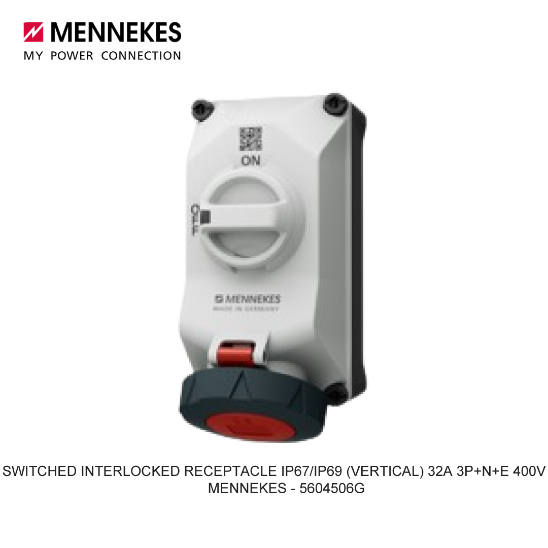 SWITCHED INTERLOCKED RECEPTACLE IP67/IP69 (VERTICAL) 32A 3P+N+E 400V
