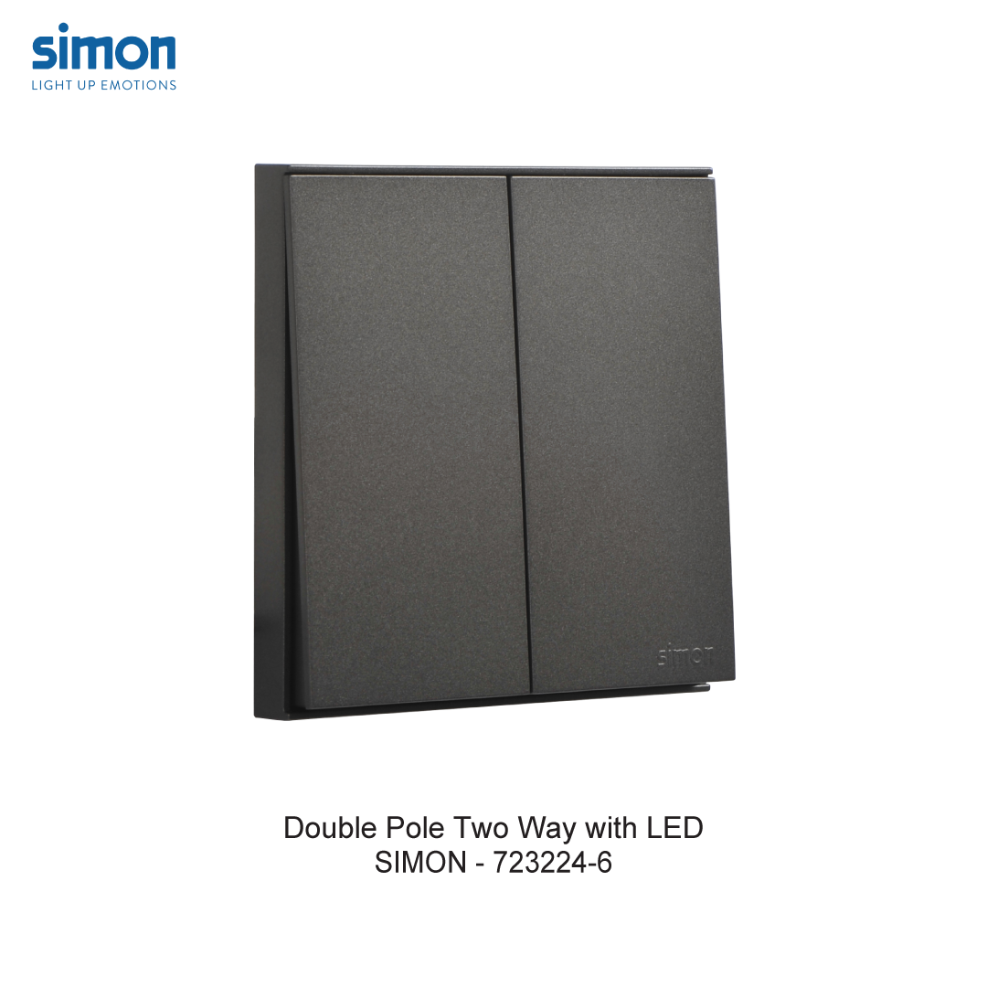 SIMON E6 SAKELAR 1 GANG 2 ARAH DENGAN INDIKATOR LAMPU BIRU - 32A ABU-ABU