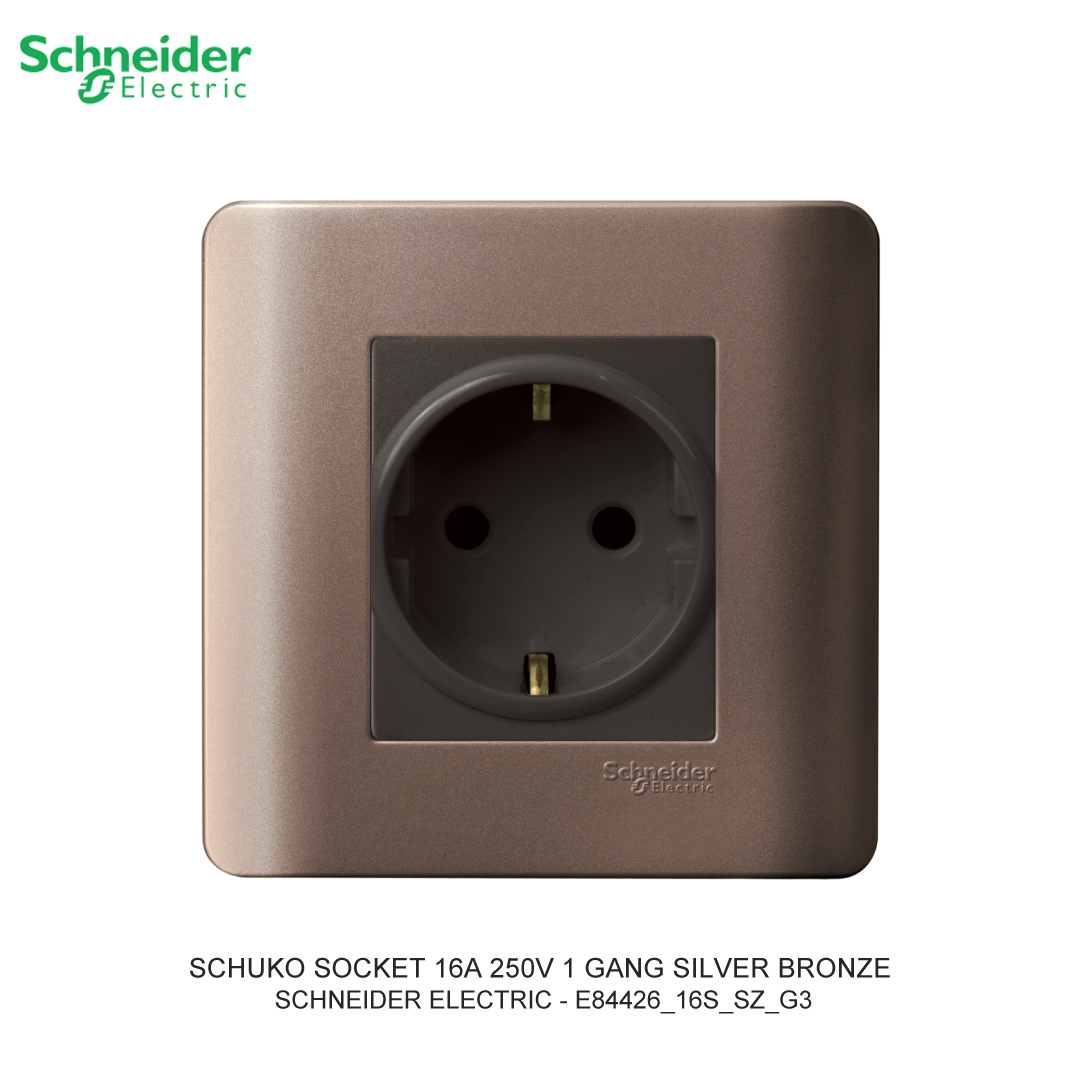 SCHUKO SOCKET 16A 250V 1 GANG SILVER BRONZE