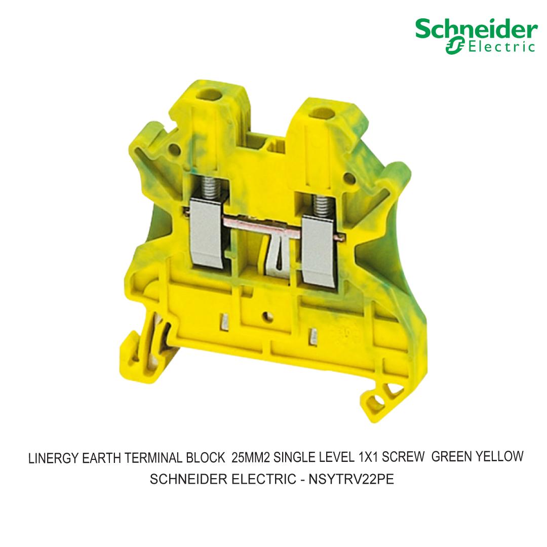 LINERGY EARTH TERMINAL BLOCK  25MM2 SINGLE LEVEL 1X1 SCREW  GREEN YELLOW