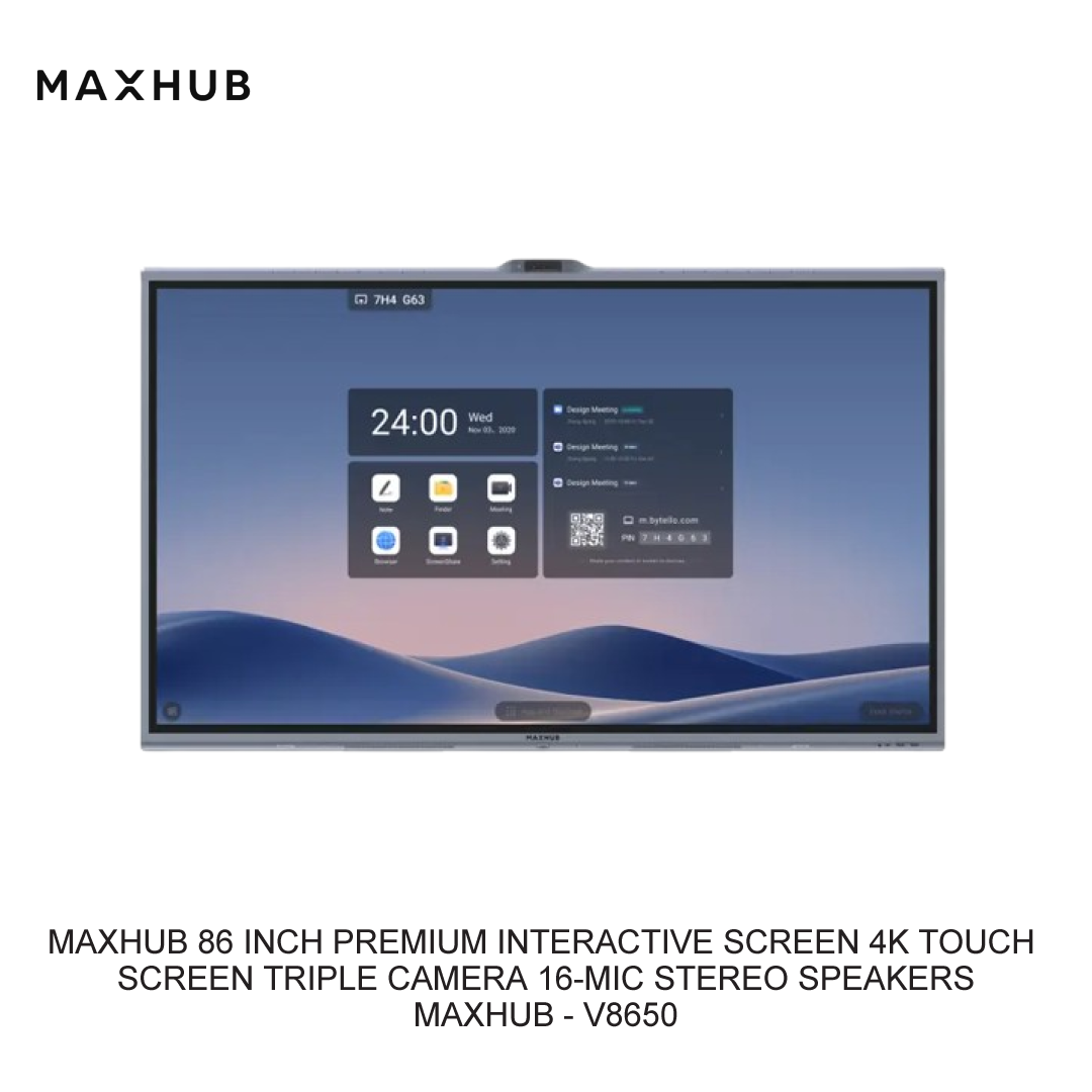 MAXHUB 86 INCH PREMIUM INTERACTIVE SCREEN 4K TOUCH SCREEN TRIPLE CAMERA 16-MIC STEREO SPEAKERS