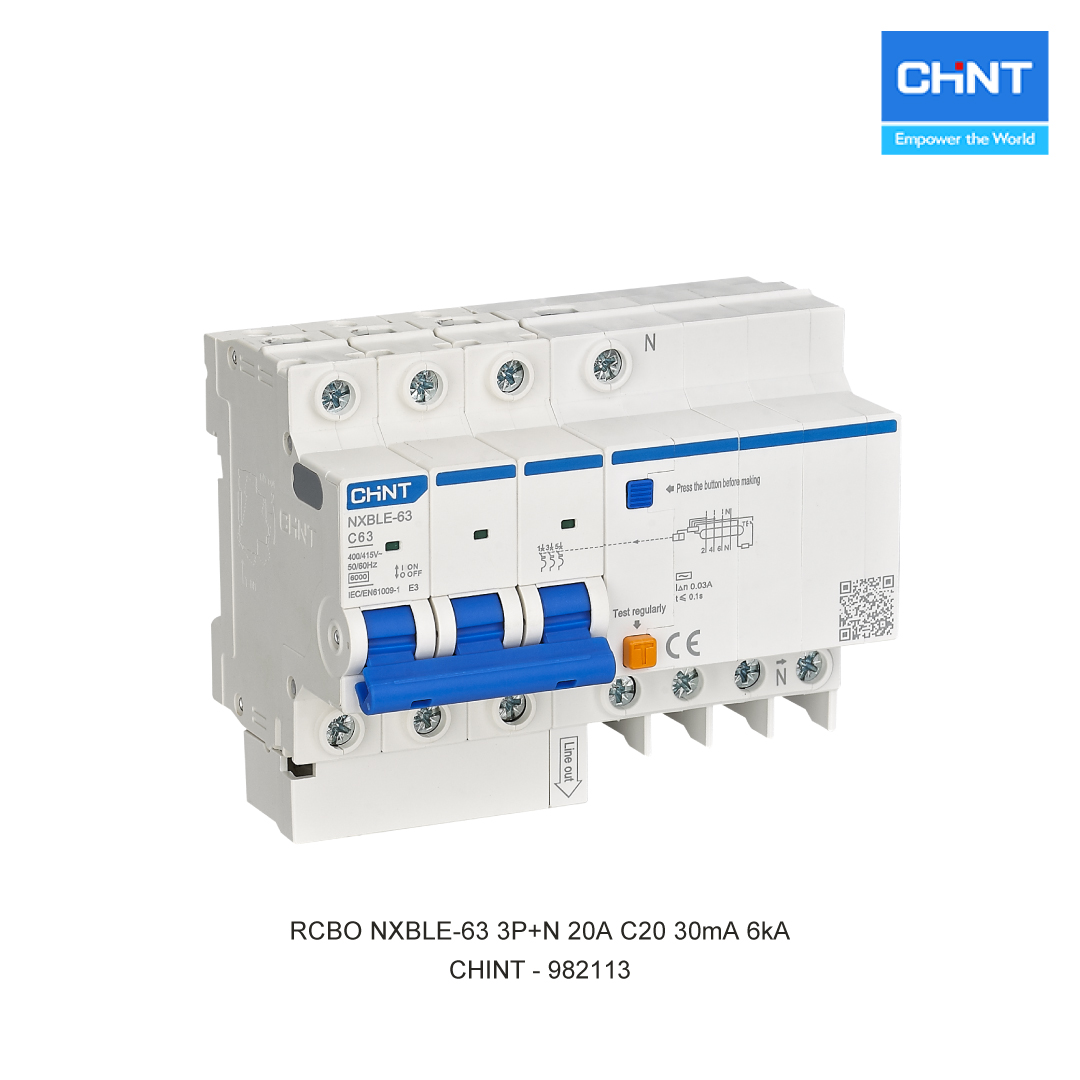 RCBO NXBLE-63 3P+N 20A C20 30mA 6kA