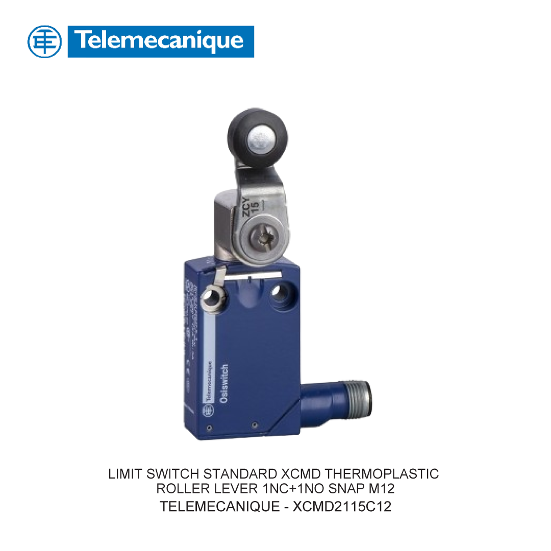 LIMIT SWITCH STANDARD XCMD THERMOPLASTIC ROLLER LEVER 1NC+1NO SNAP M12