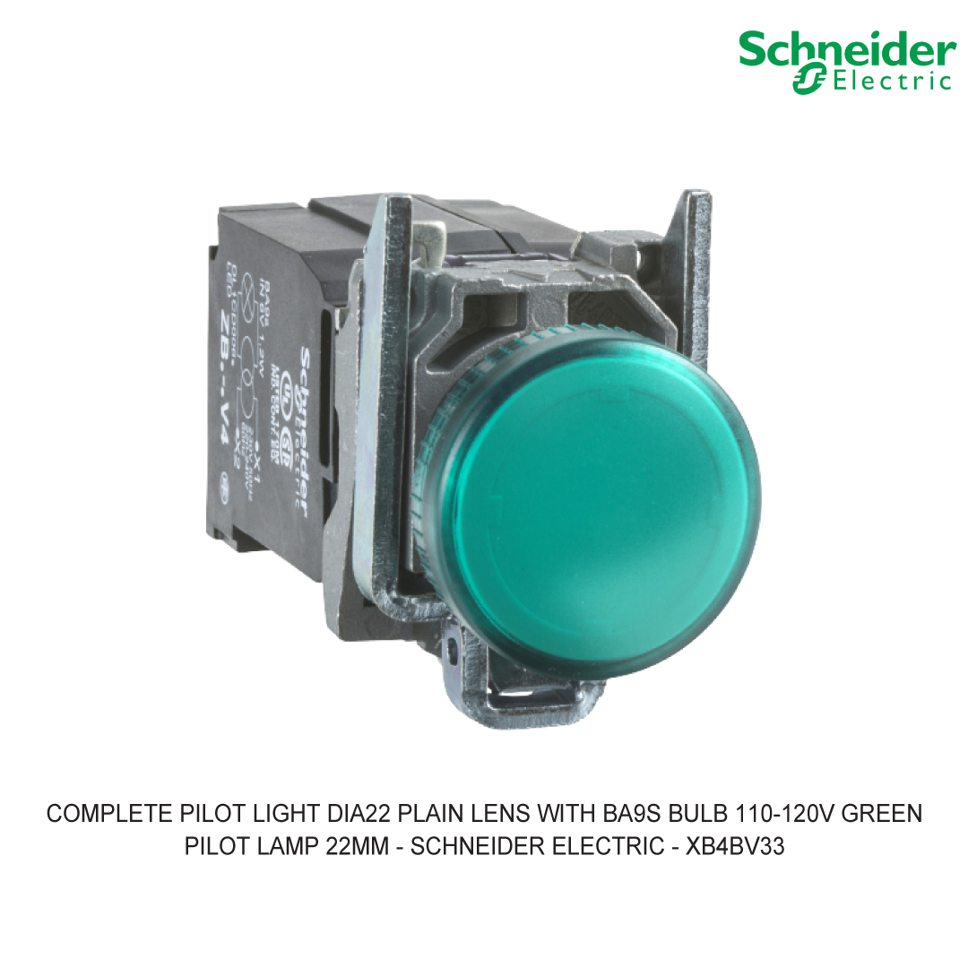COMPLETE PILOT LIGHT DIA22 PLAIN LENS WITH BA9S BULB 110-120V GREEN