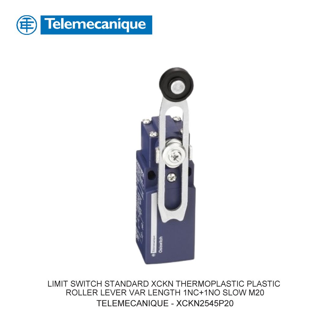 LIMIT SWITCH STANDARD XCKN THERMOPLASTIC PLASTIC ROLLER LEVER VAR LENGTH 1NC+1NO SLOW M20