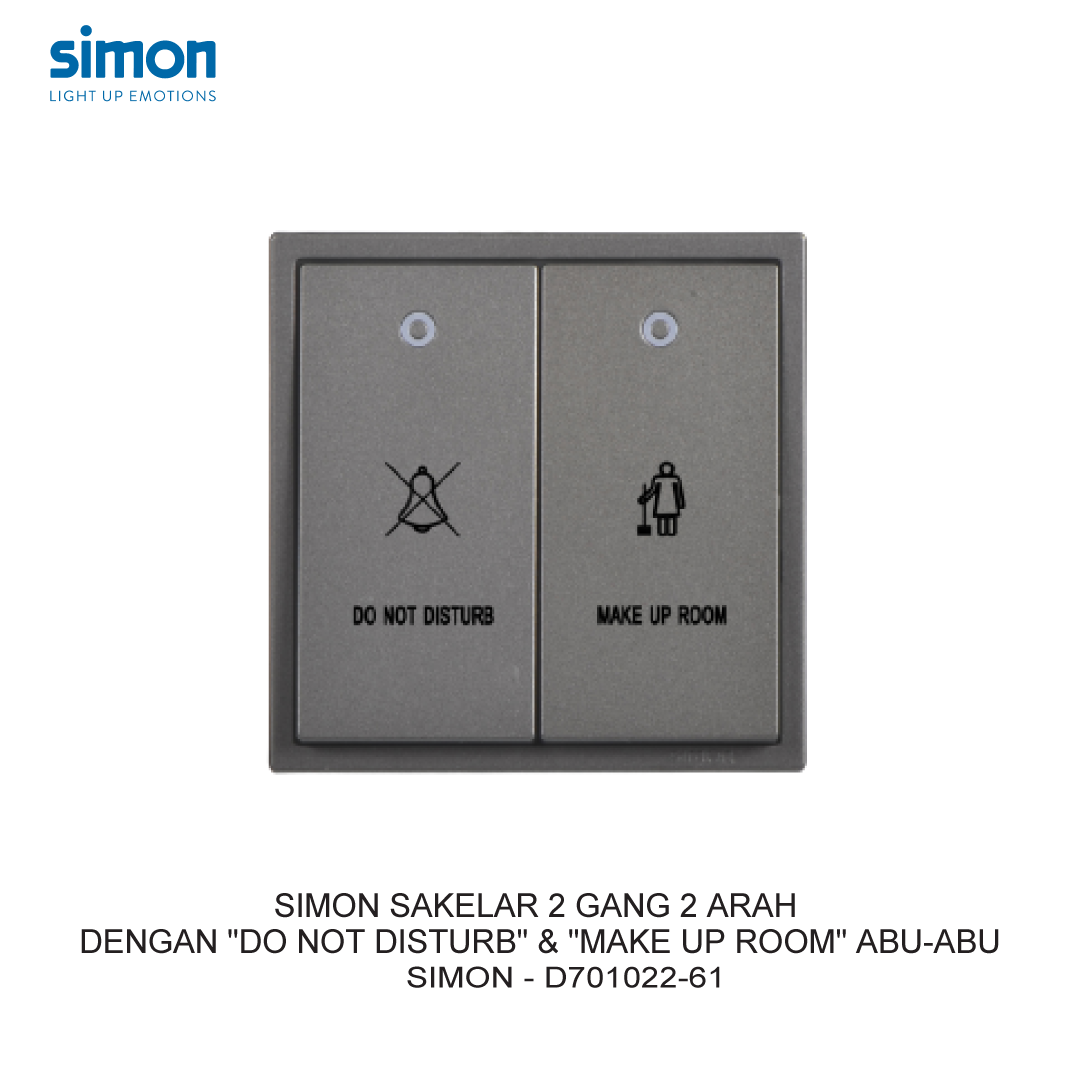 SIMON i7 SAKELAR 2 GANG 2 ARAH DENGAN "DO NOT DISTURB" & "MAKE UP ROOM" ABU-ABU