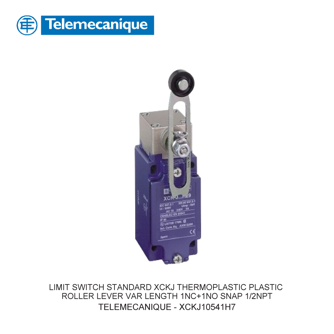 LIMIT SWITCH STANDARD XCKJ THERMOPLASTIC PLASTIC ROLLER LEVER VAR LENGTH 1NC+1NO SNAP 1/2NPT