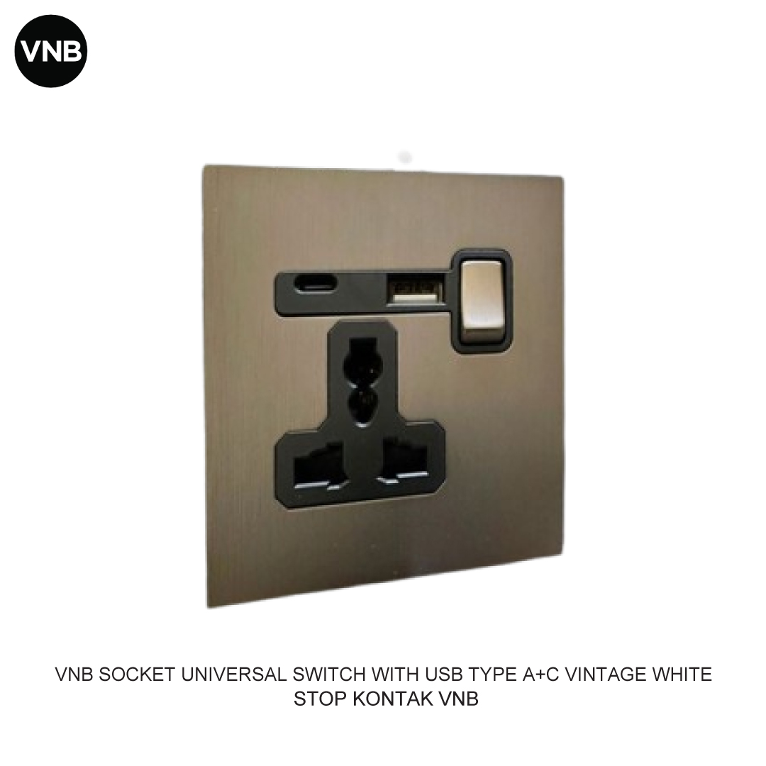VNB STOP KONTAK UNIVERSAL SWITCH WITH USB TYPE A+C VINTAGE WHITE