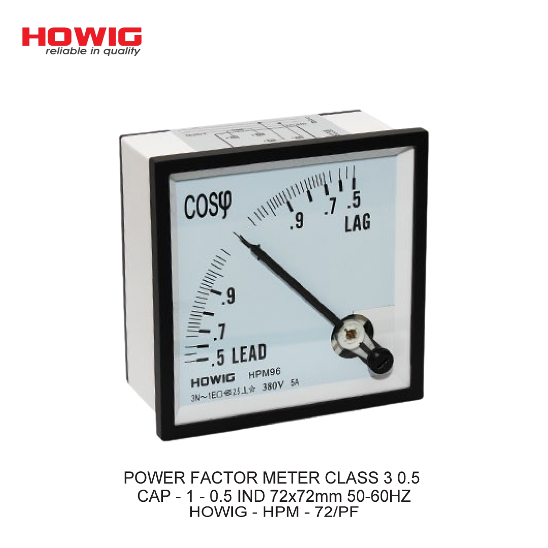 POWER FACTOR METER CLASS 3 0.5 CAP - 1 - 0.5 IND 72x72mm 50-60HZ