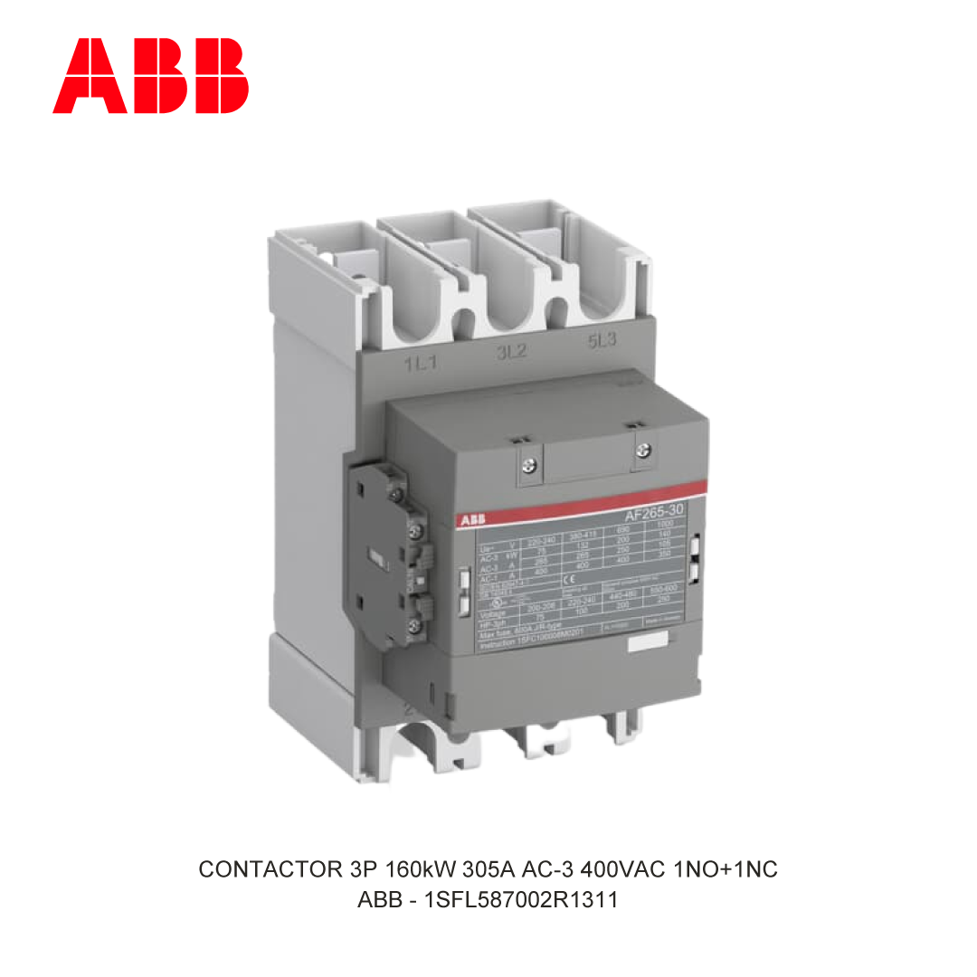 CONTACTOR 3P 160kW 305A AC-3 100-250V AC/DC 400V COIL 1NO+1NC