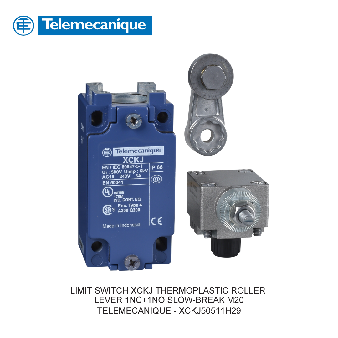 LIMIT SWITCH XCKJ THERMOPLASTIC ROLLER LEVER 1NC+1NO SLOW-BREAK M20