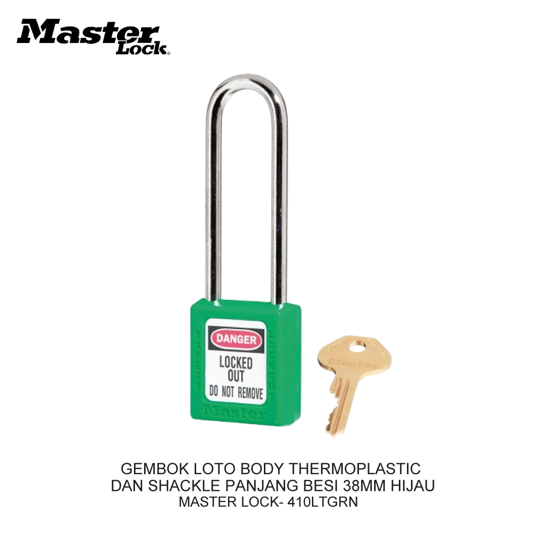 GEMBOK LOTO BODY THERMOPLASTIC DAN SHACKLE PANJANG BESI 38MM HIJAU