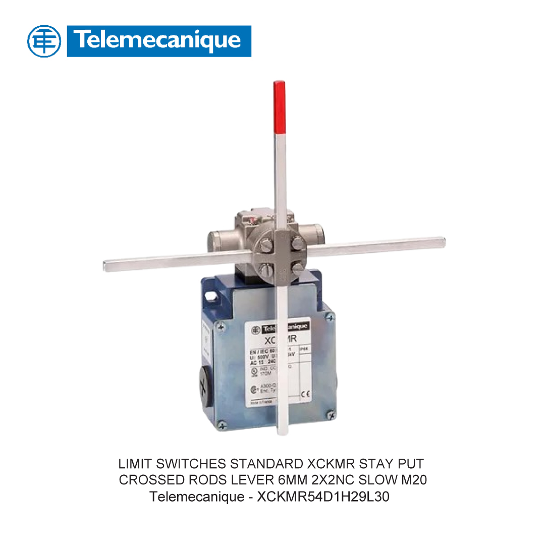 LIMIT SWITCHES STANDARD XCKMR STAY PUT CROSSED RODS LEVER 6MM 2X2NC SLOW M20