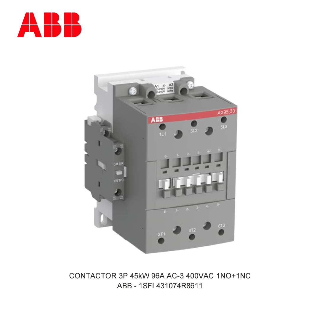 CONTACTOR 3P 45kW 96A AC-3 400-415V COIL 400VAC 1NO+1NC