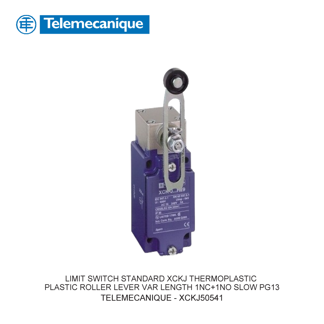 LIMIT SWITCH STANDARD XCKJ THERMOPLASTIC PLASTIC ROLLER LEVER VAR LENGTH 1NC+1NO SLOW PG13