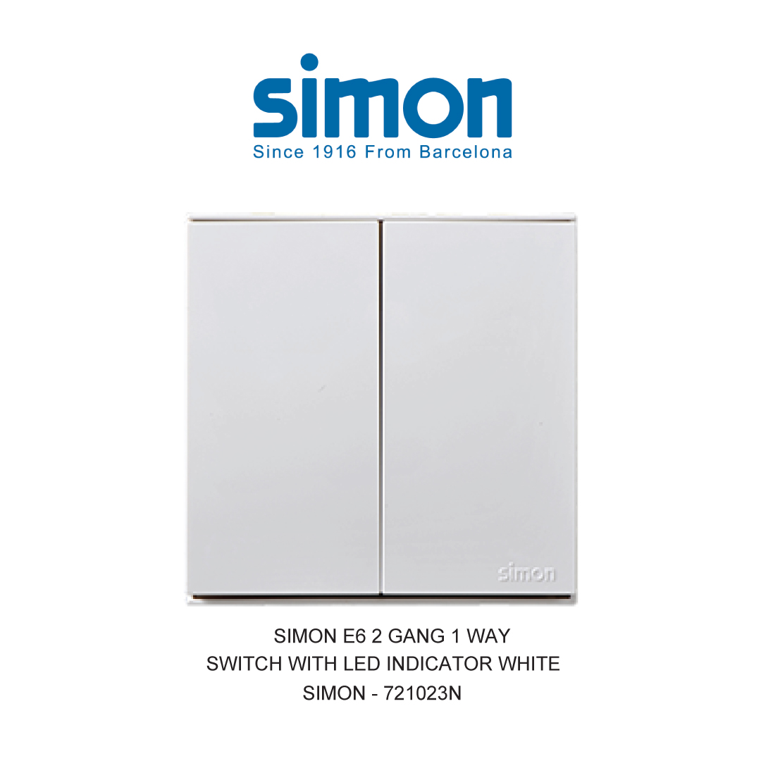 SIMON E6 2 GANG 1 WAY SWITCH WITH LED INDICATOR WHITE