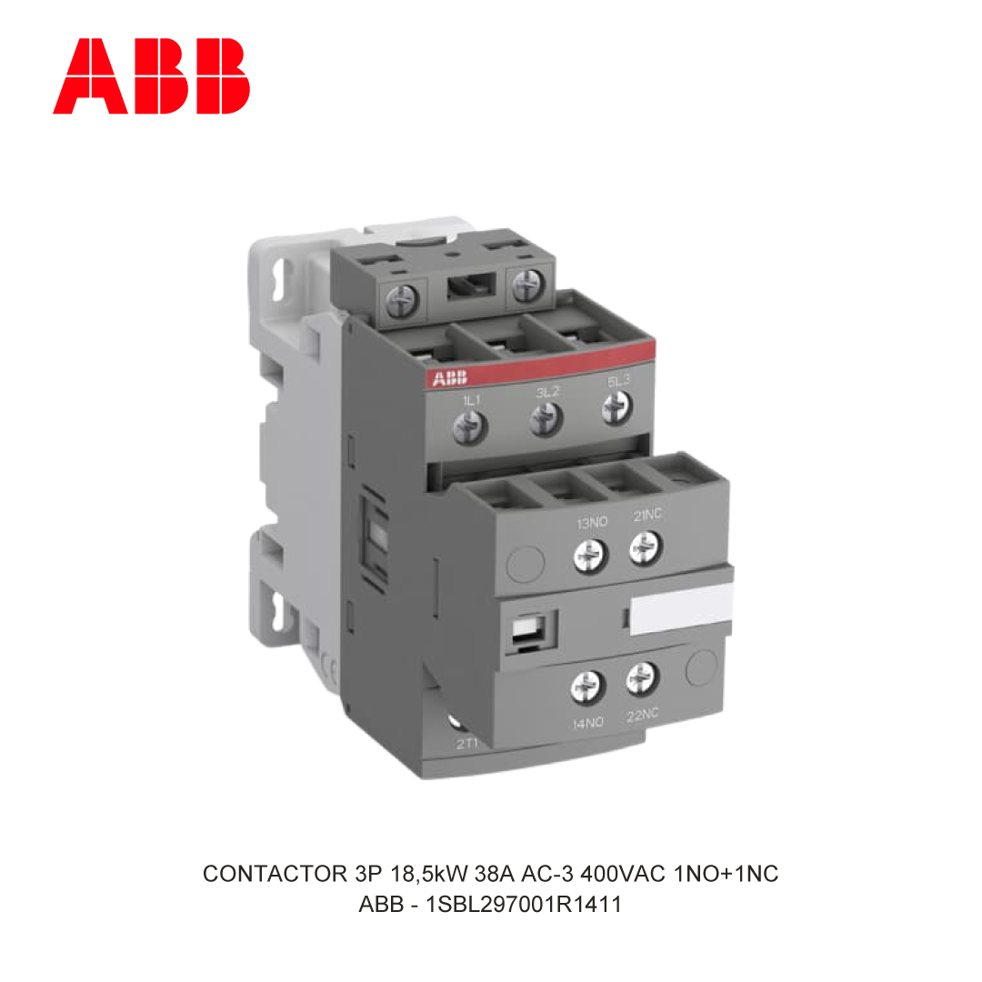 CONTACTOR 3P 18.5kW 38A AC-3 250-500V AC/DC 400V COIL 1NO+1NC