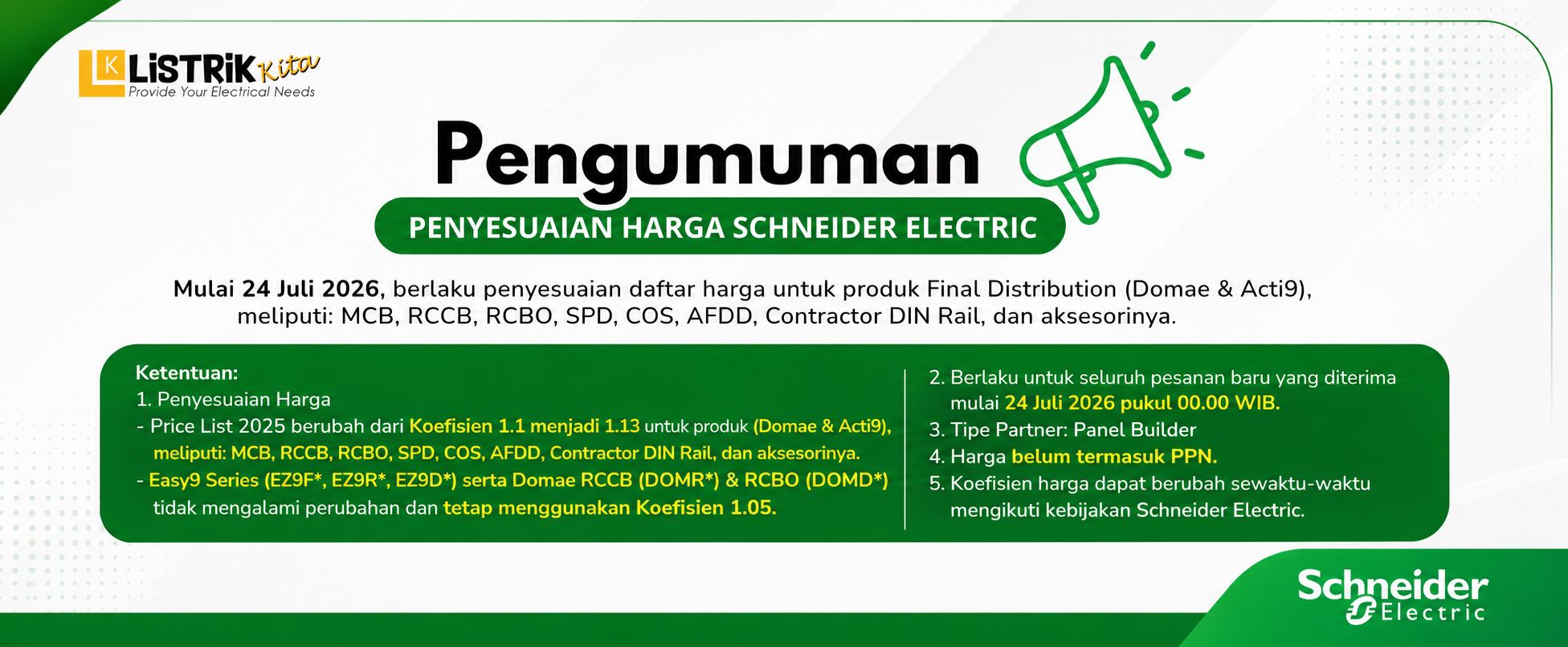 Schneider Electric Price Update Effective July 24, 2026