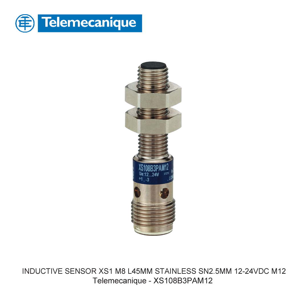 INDUCTIVE SENSOR XS1 M8 L45MM STAINLESS SN2.5MM 12-24VDC M12