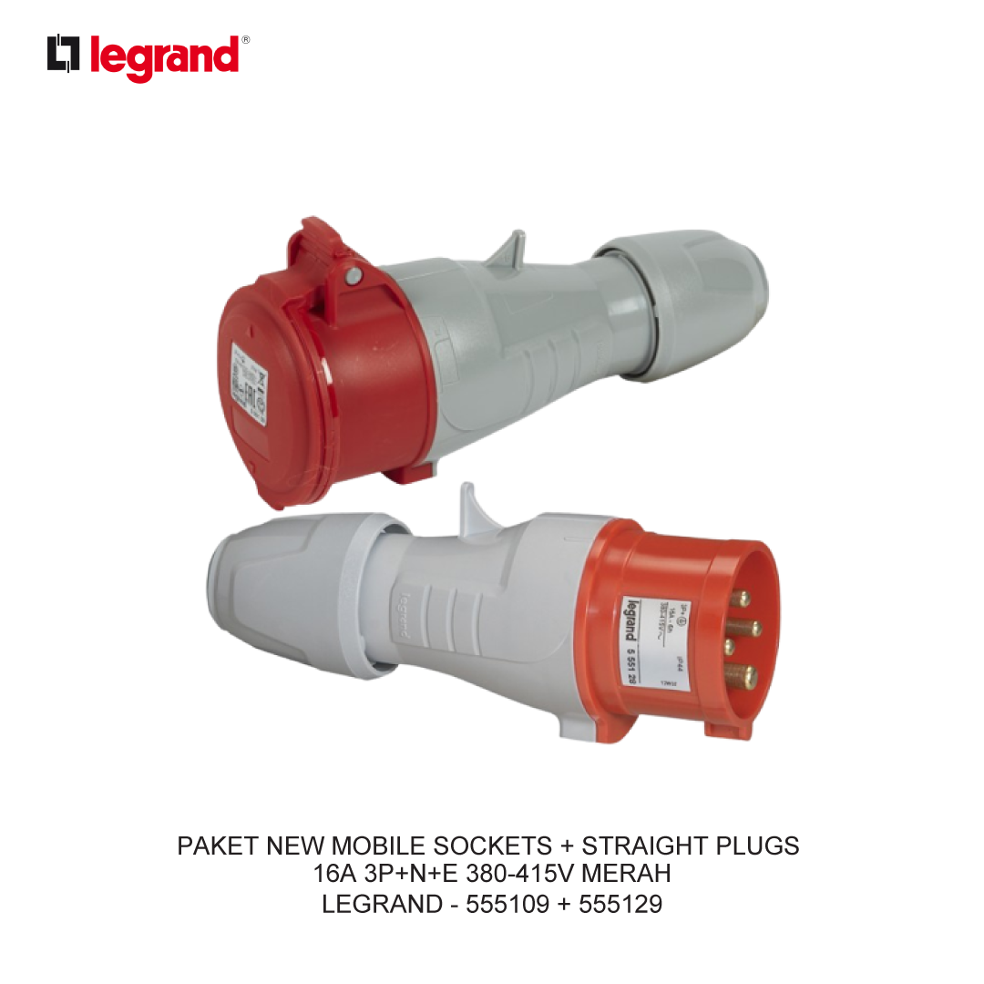 PAKET NEW MOBILE SOCKETS + STRAIGHT PLUGS 16A 3P+N+E 380-415V MERAH